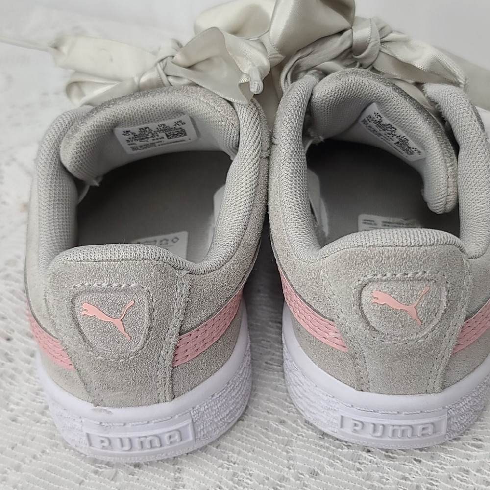 Puma girls suede ribbon lace gray pink shoes 11.5 - Picture 5 of 7